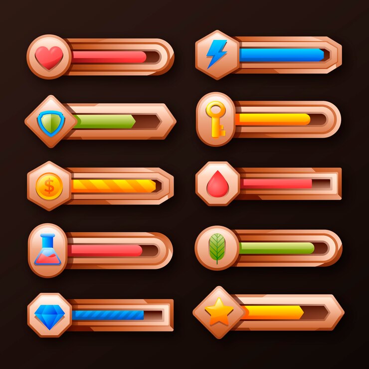 Ücretsiz Vektör video game health bar element collection