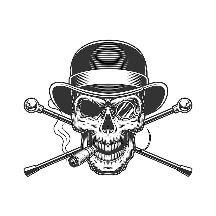 Ücretsiz Vektör vintage gentleman skull smoking cigar