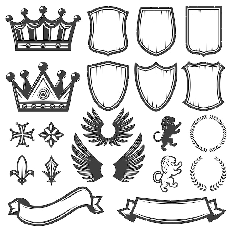 Ücretsiz Vektör vintage monochrome heraldic elements collection