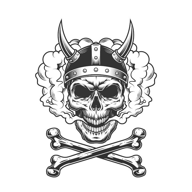 Ücretsiz Vektör vintage viking skull wearing horned helmet