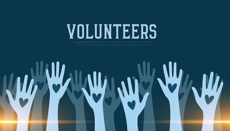 Ücretsiz Vektör volunteers community raising hand up banner with light effect vector