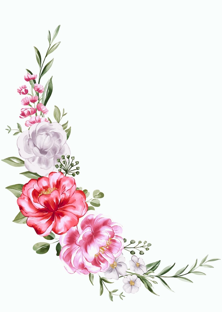 Ücretsiz Vektör watercolor crescent floral arrangement pink red and white peonies with greenery
