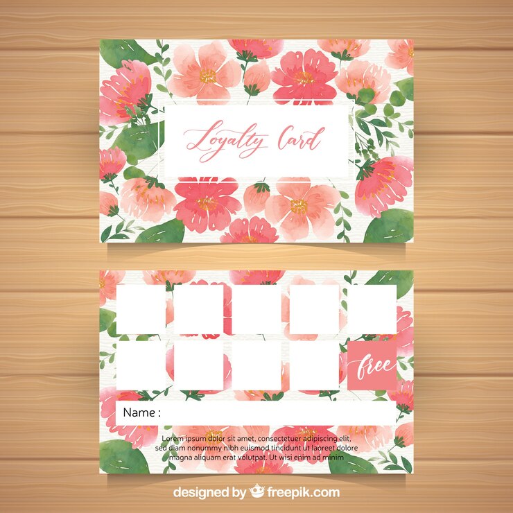 Ücretsiz Vektör watercolor loyalty card template with floral style