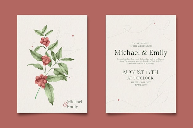 watercolor modern wedding invitation template