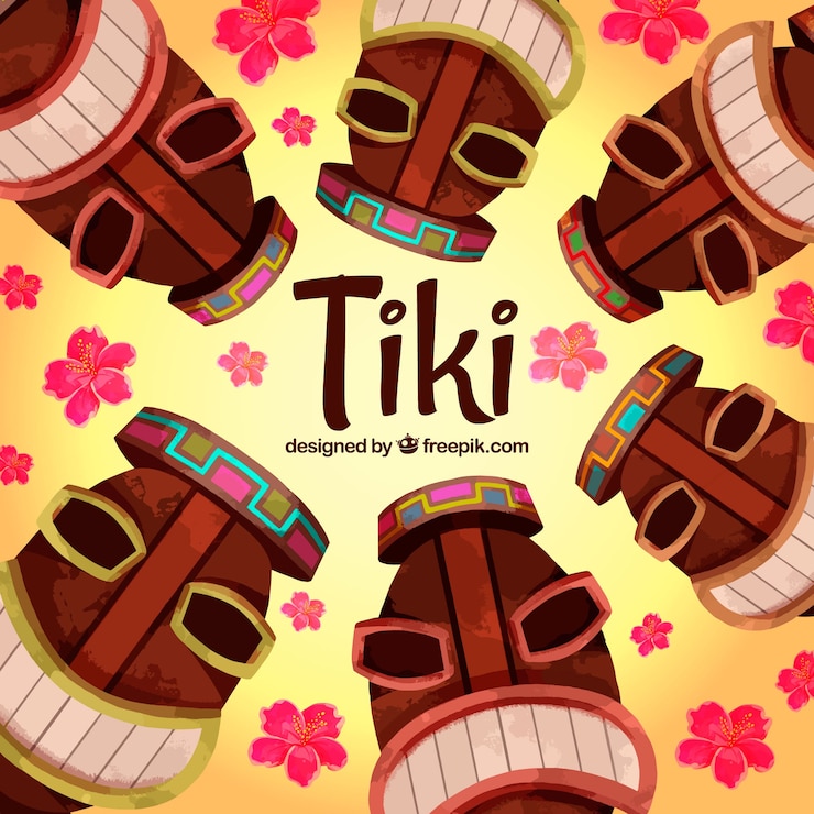 Ücretsiz Vektör watercolor variety of tiki masks and flowers