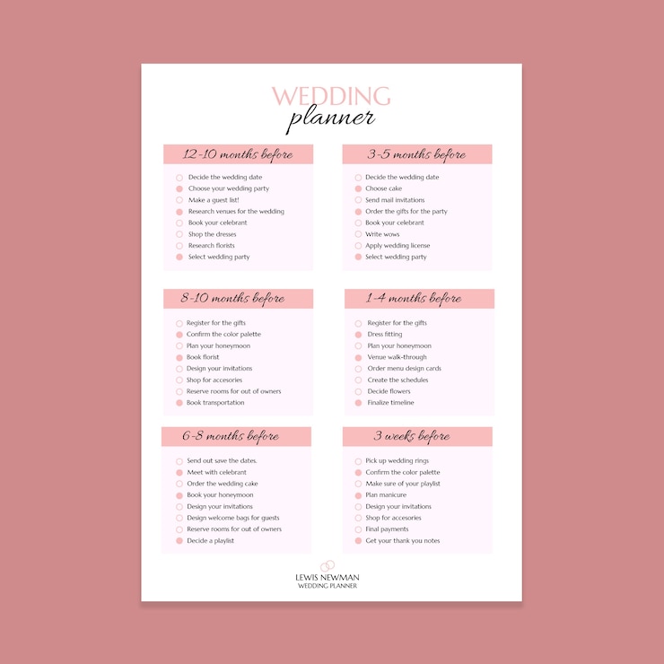 Ücretsiz Vektör wedding planner checklist template design