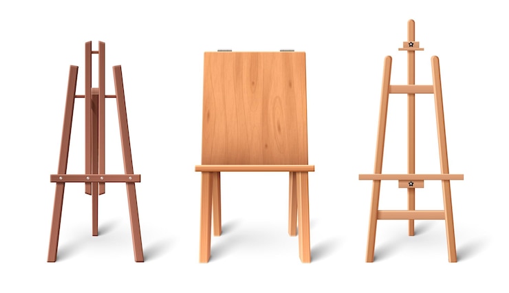 Ücretsiz Vektör wooden easel mockup realistic 3d vector