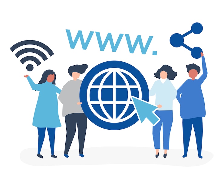 Ücretsiz Vektör world wide web simgeleri tutan insanlar