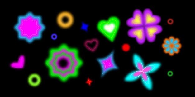 Y2k neon shapes on black background