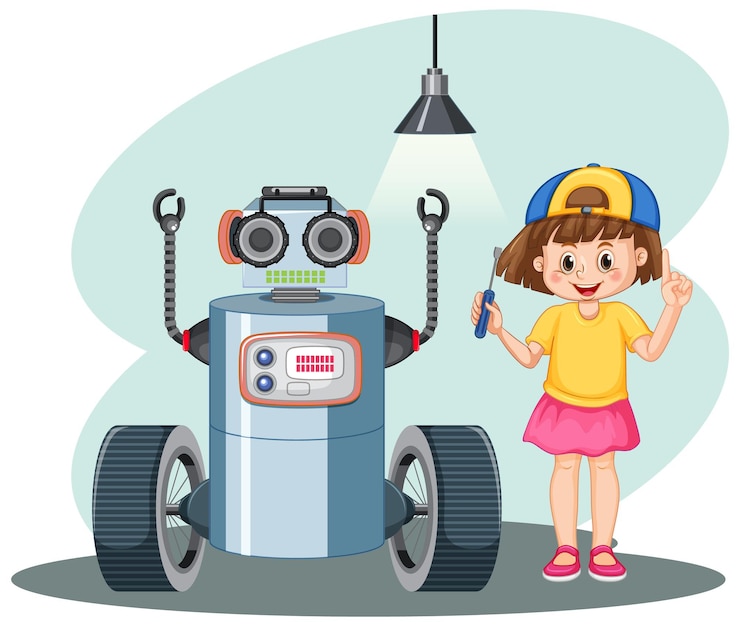 Ücretsiz Vektör young girl fixing a robot