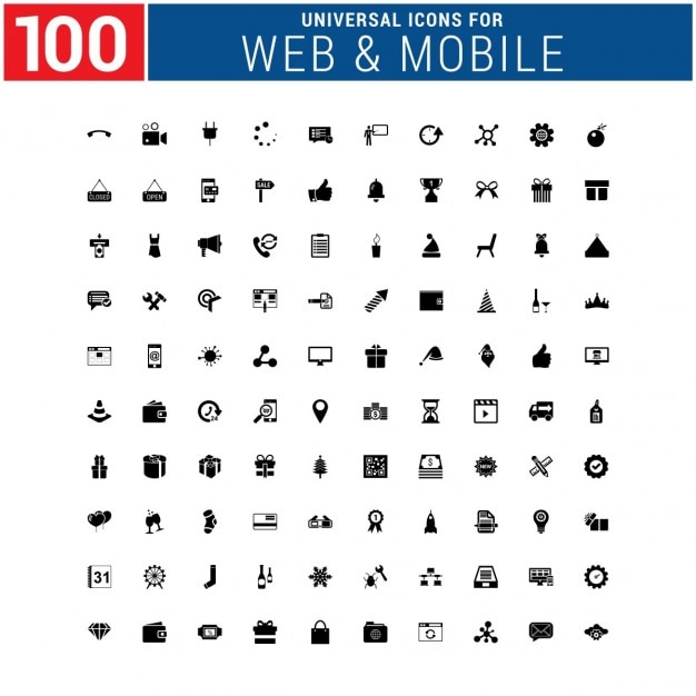 Vecteur gratuit 100 icône universelle