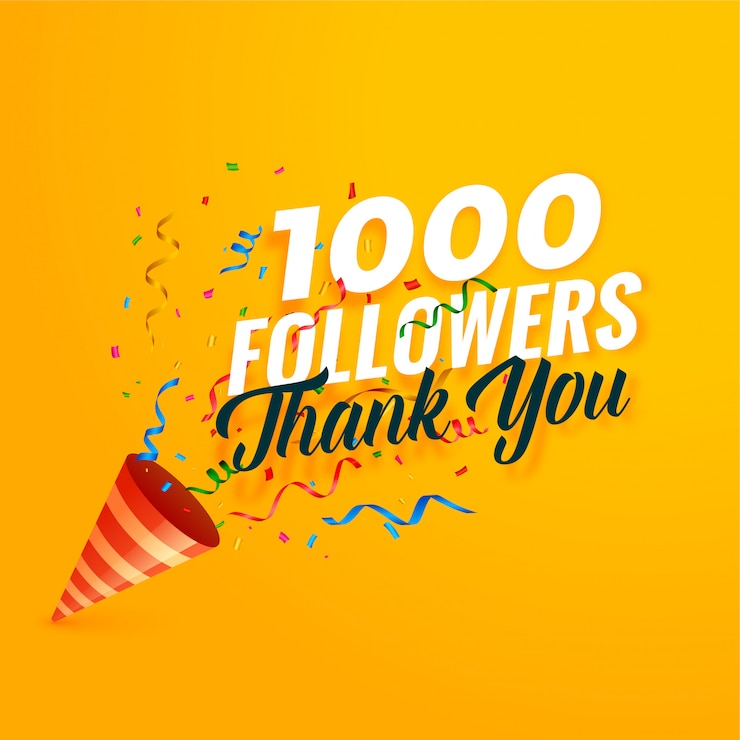 Vecteur gratuit 1000 adeptes merci fond avec des confettis