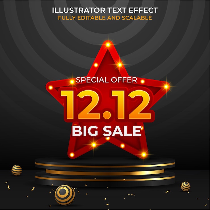 Vecteur gratuit 12.12 bannière de vente de festival de shopping avec des confettis d'or