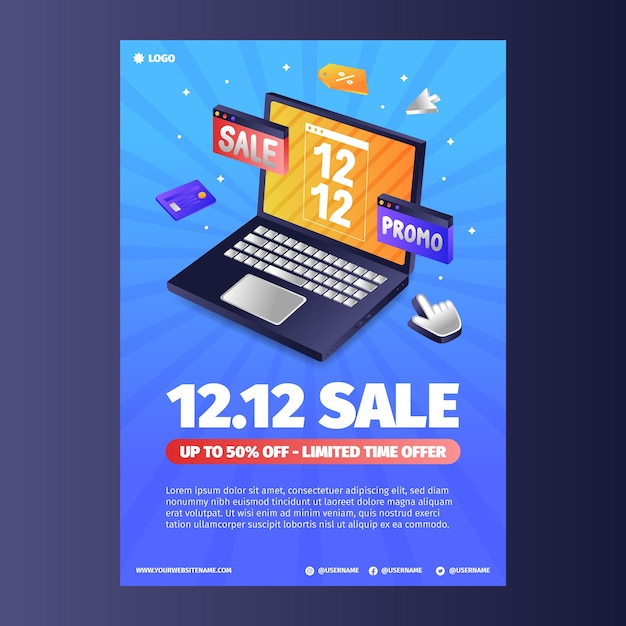 Vecteur gratuit 12.12 modèle d'affiche verticale de vente de jour de shopping