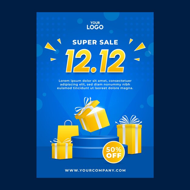 12.12 modèle d'affiche verticale de vente de jour de shopping