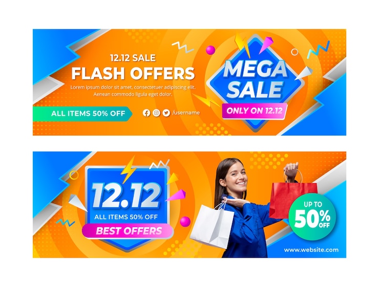 Vecteur gratuit 12.12 modèle de bannière de vente pour le jour du shopping