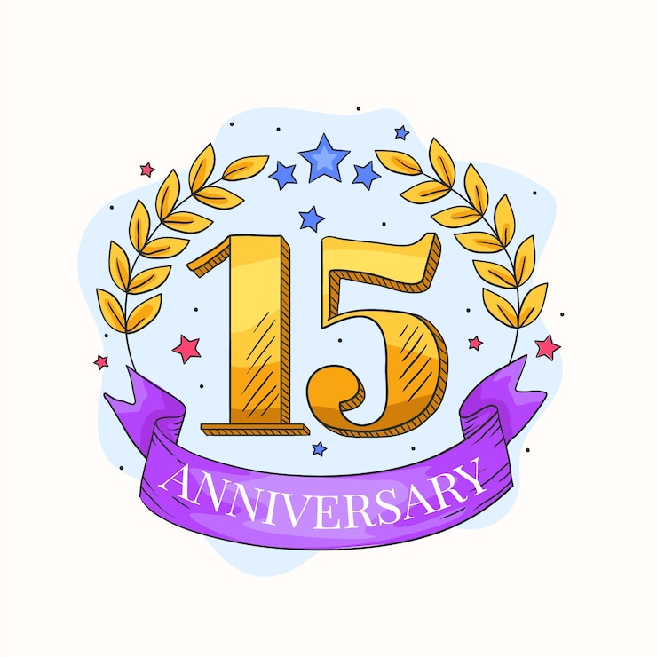 Vecteur gratuit 15e anniversaire ou anniversaire dessiné à la main