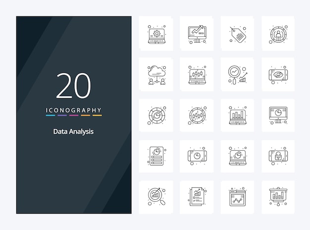 Vecteur gratuit 20 icône de contour d'analyse de données pour la présentation illustration des icônes de la ligne vectorielle