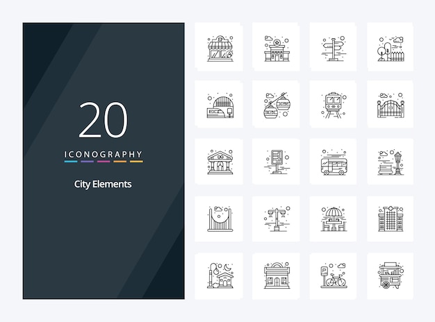 20 Icône De Contour Des éléments De La Ville Pour La Présentation Illustration Des Icônes De La Ligne Vectorielle