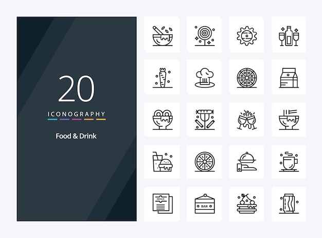 Vecteur gratuit 20 icône de contour de nourriture et de boisson pour la présentation illustration des icônes de la ligne vectorielle