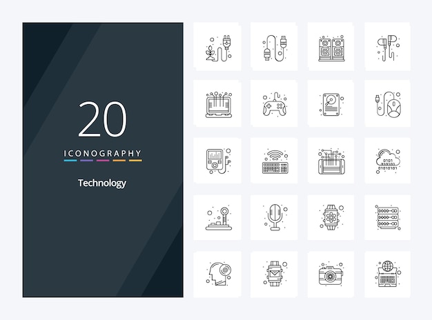 Vecteur gratuit 20 icône de contour de la technologie pour la présentation illustration des icônes de la ligne vectorielle