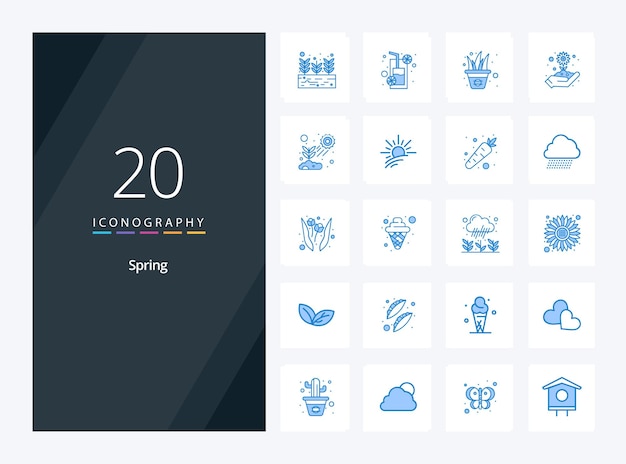 Vecteur gratuit 20 icône de couleur bleu printemps pour la présentation