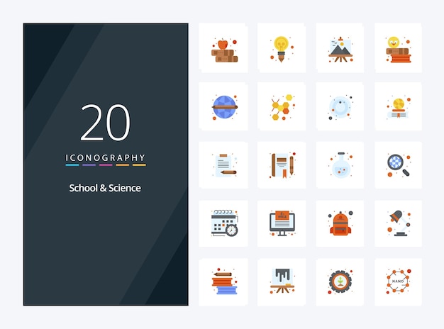 Vecteur gratuit 20 icône de couleur plate école et science pour la présentation