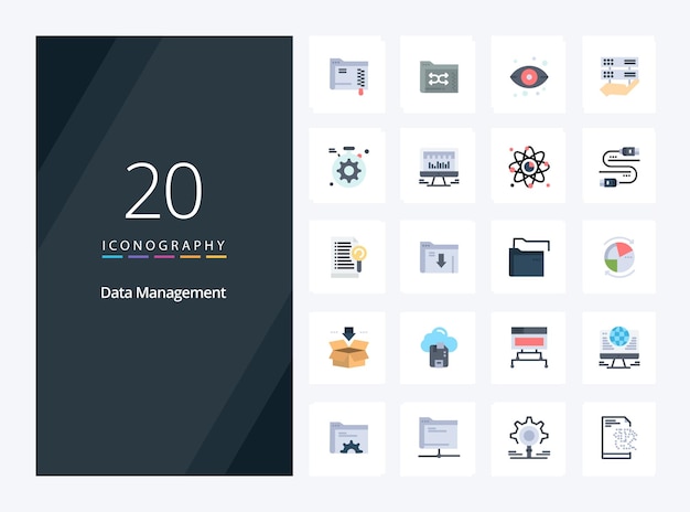 Vecteur gratuit 20 icône de couleur plate de gestion des données pour la présentation
