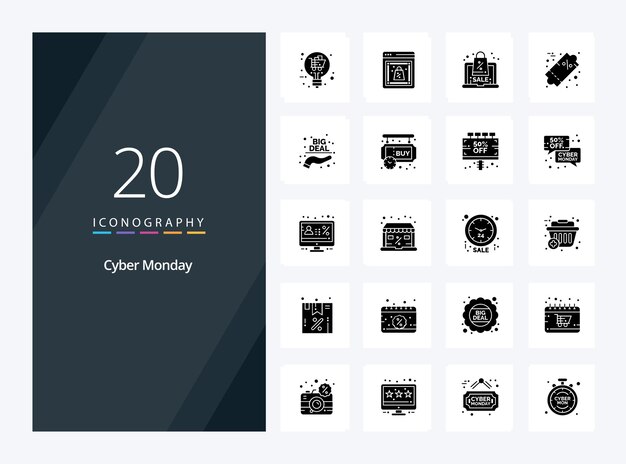 20 Icône Cyber Monday Solid Glyph pour la présentation