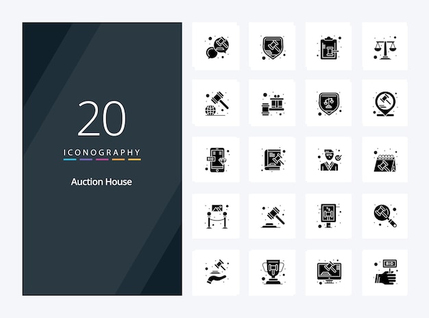 20 Icône de glyphe solide d'enchères pour la présentation Illustration d'icônes vectorielles