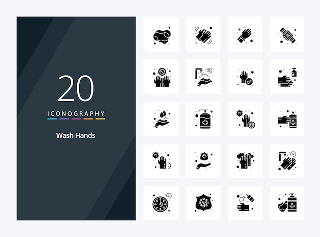Vecteur gratuit 20 icône de glyphe solide de lavage des mains pour la présentation illustration des icônes vectorielles