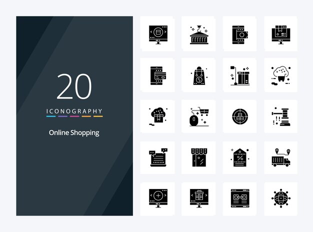 20 Icône de glyphe solide de magasinage en ligne pour la présentation Illustration d'icônes vectorielles