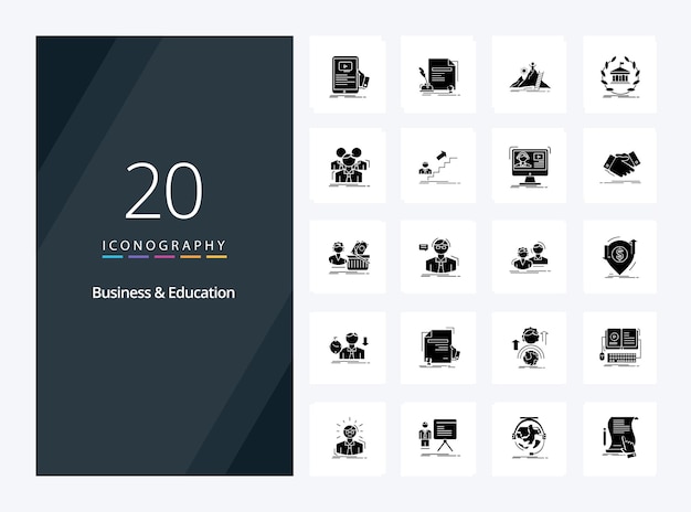 Vecteur gratuit 20 icône de glyphe solide pour les affaires et l'éducation pour la présentation