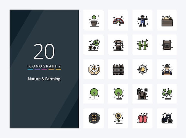 Vecteur gratuit 20 ligne nature et agriculture icône remplie pour la présentation