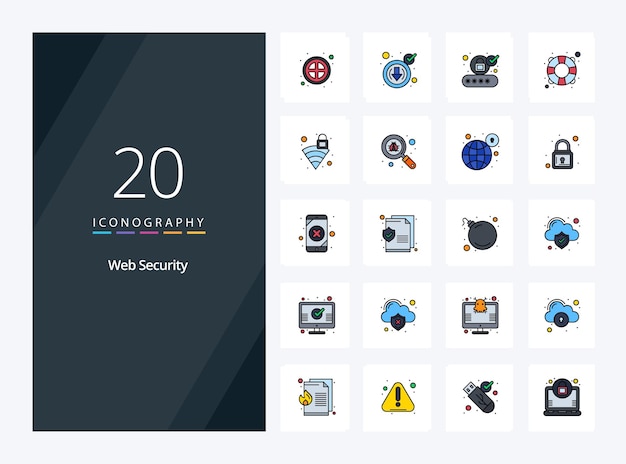 20 Ligne De Sécurité Web Icône Remplie Pour La Présentation Illustration Des Icônes Vectorielles