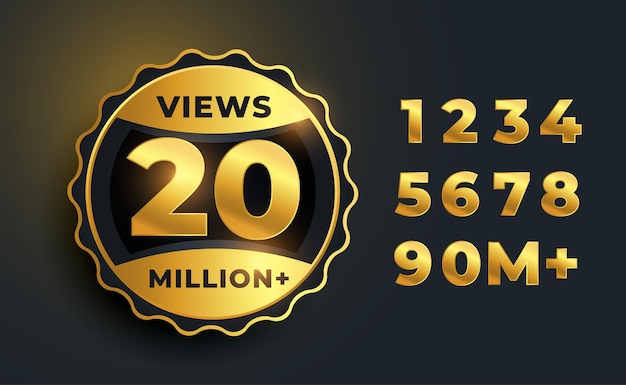 Vecteur gratuit 20 millions de vues vidéo label d'or