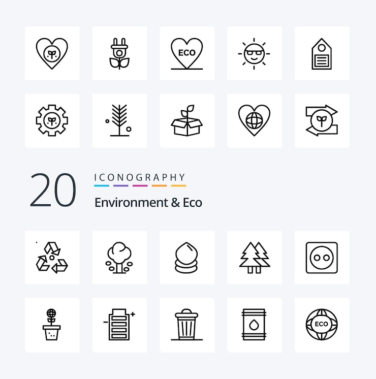 Vecteur gratuit 20 pack d'icônes environnement et eco line comme l'écologie verte de noël d'été éco