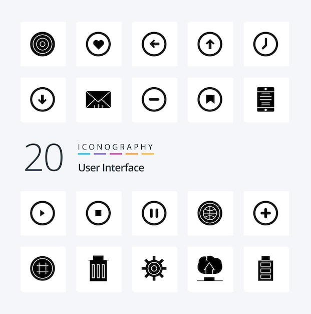20 Pack D'icônes De Glyphe Solide De L'interface Utilisateur Comme Une Balise De Hachage Plus L'utilisateur De L'interface Utilisateur