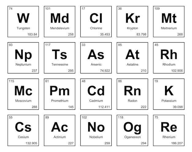 Vecteur gratuit 20 tableau préiodique des éléments icon pack design illustration vectorielle