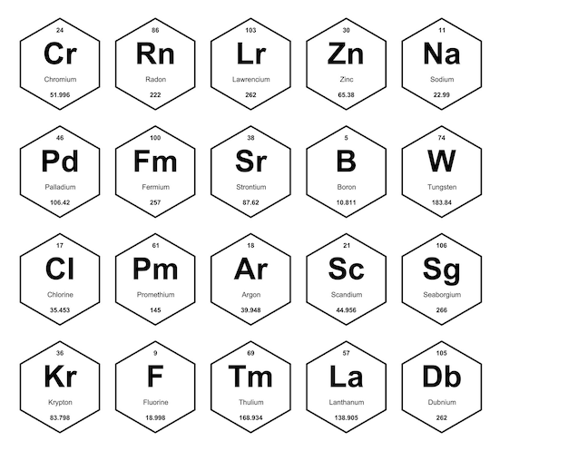 Vecteur gratuit 20 tableau préiodique des éléments icon pack design illustration vectorielle