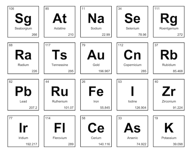 Vecteur gratuit 20 tableau préiodique des éléments icon pack design illustration vectorielle