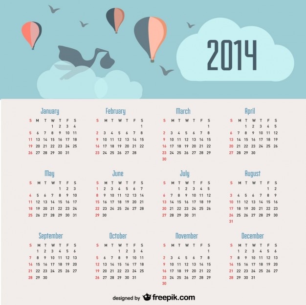 2014 Calendrier D'annonce De Bébé Et Des Ballons Dans Le Ciel