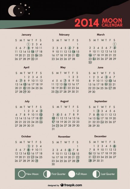 2014 Calendrier de lune phases lunaires