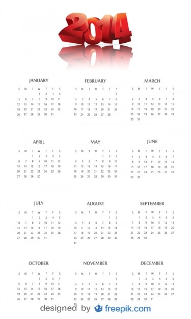 2014 Calendrier Avec En-tête De La Chance Rouge