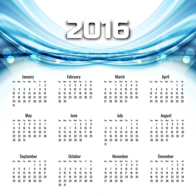 2016 Calendar Ondulés