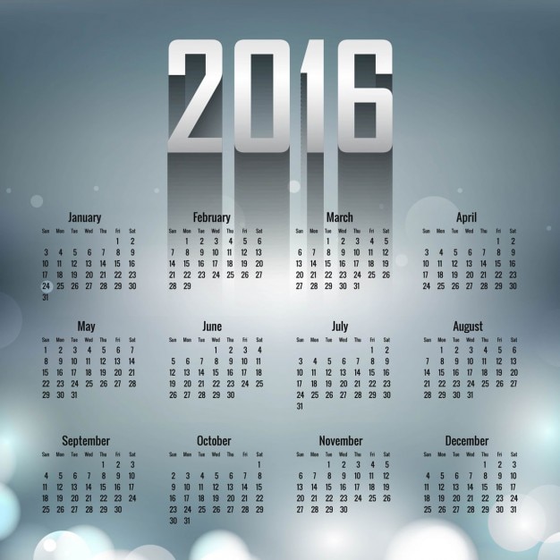 Vecteur gratuit 2016 calendrier sur bokeh