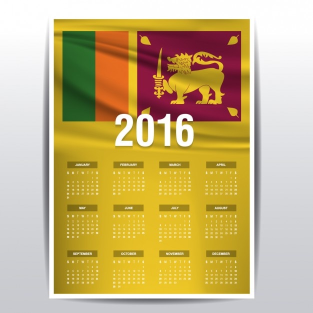 2016 Calendrier Des Drapeau Du Sri Lanka