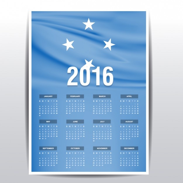 2016 Calendrier Des Drapeau Micronésie