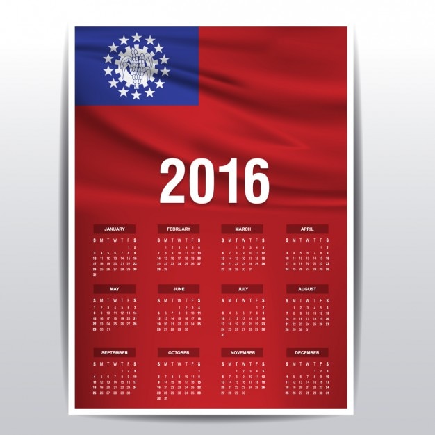 Vecteur gratuit 2016 calendrier du myanmar