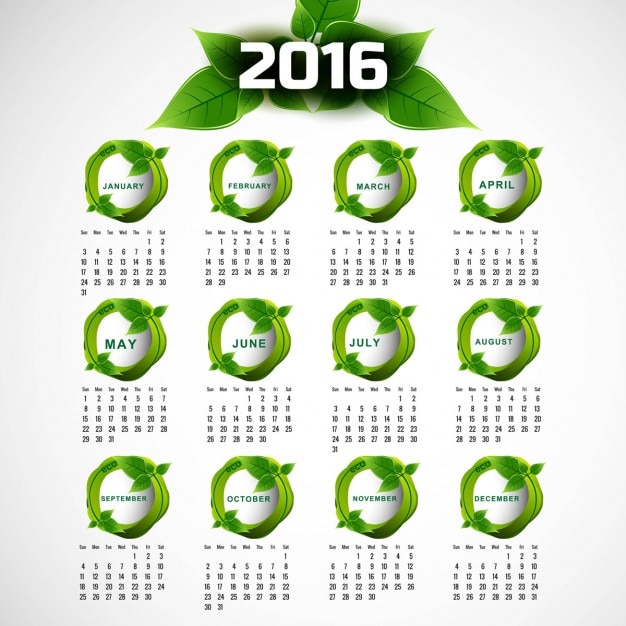 Vecteur gratuit 2016 calendrier de l'éco